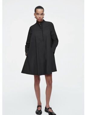 COS Black Mini Shirt Dress with Stand Collar